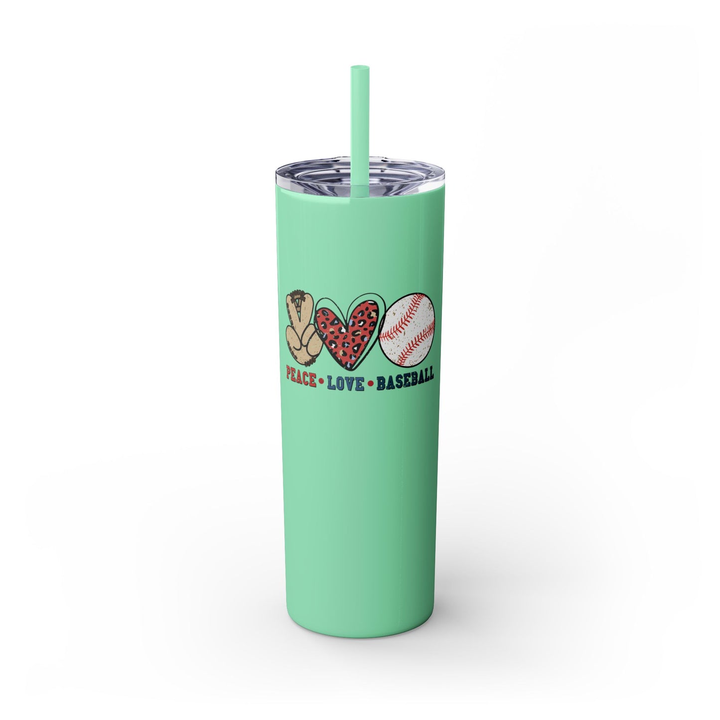 Peace, Love and Baseball - Skinny Tumbler w/Straw